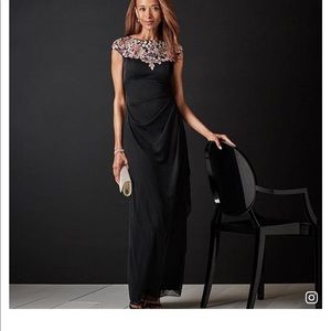 Black gown with pink embellishments